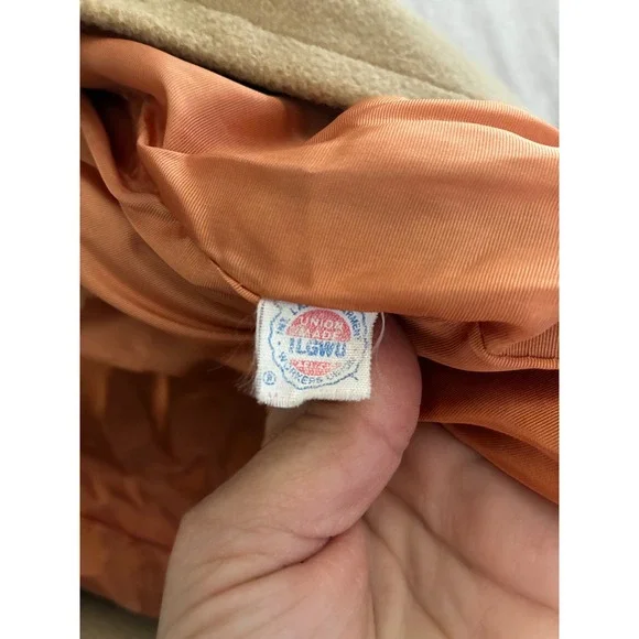 Vintage Montgomery Ward Camel Wool Pea Coat Double Breasted Orange Lining ILGWU - Picture 4 of 16